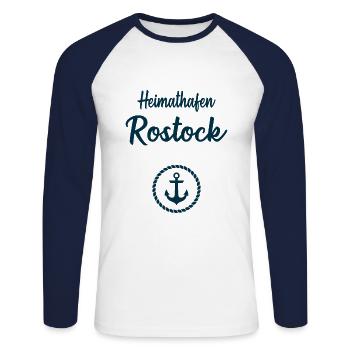 Heimathafen Rostock Ostsee Küste Meer Segeln - Unisex Baseballshirt langarm - Weiß/Navy - Vorne - Nik (191cm)