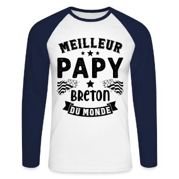 Meilleur Papy Breton du Monde - T-shirt baseball manches longues Homme - blanc/marine - Devant - Nik (191cm)