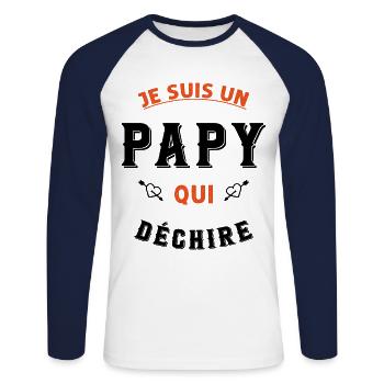Je suis un papy qui déchire - T-shirt baseball manches longues Homme - blanc/marine - Devant - Nik (191cm)