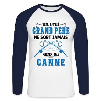Un vrai Grand Père Pêcheur - T-shirt baseball manches longues Homme - blanc/marine - Devant - Nik (191cm)