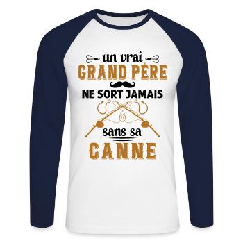 Un vrai Grand Père Pêcheur - T-shirt baseball manches longues Homme - blanc/marine - Devant - Nik (191cm)
