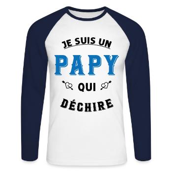Je suis un papy qui déchire - T-shirt baseball manches longues Homme - blanc/marine - Devant - Nik (191cm)