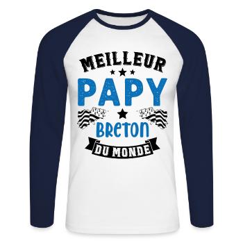 Meilleur Papy Breton du Monde - T-shirt baseball manches longues Homme - blanc/marine - Devant - Nik (191cm)