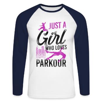 Parkour Free Running Traceur Girl - Unisex Long Sleeve Baseball T-Shirt - white/navy - Front - Nik (191cm)