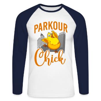 Parkour Free Running Traceur - Unisex Long Sleeve Baseball T-Shirt - white/navy - Front - Nik (191cm)