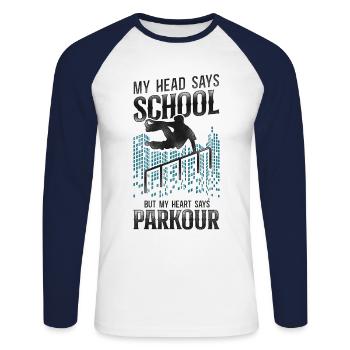 Parkour Free Running Traceur - T-shirt baseball manches longues Homme - blanc/marine - Devant - Nik (191cm)