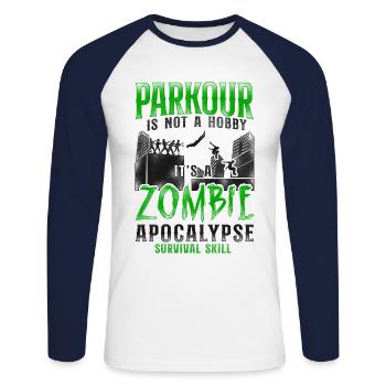 Parkour Free Running Traceur - T-shirt baseball manches longues Homme - blanc/marine - Devant - Nik (191cm)