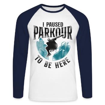 Parkour Free Running Traceur - T-shirt baseball manches longues Homme - blanc/marine - Devant - Nik (191cm)