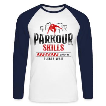 Parkour Free Running Traceur - Unisex Long Sleeve Baseball T-Shirt - white/navy - Front - Nik (191cm)