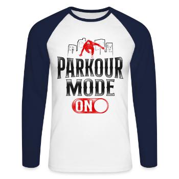 Parkour Free Running Traceur - Unisex Long Sleeve Baseball T-Shirt - white/navy - Front - Nik (191cm)