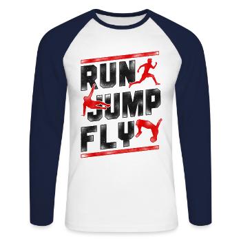 Parkour Free Running Traceur - Unisex Long Sleeve Baseball T-Shirt - white/navy - Front - Nik (191cm)