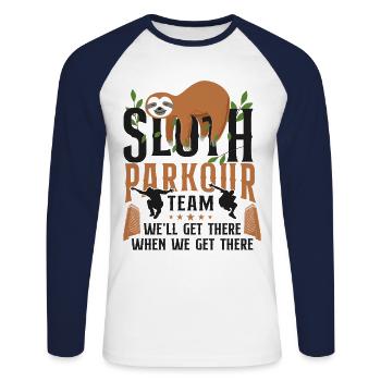 Parkour Free Running Traceur Sloth - Unisex Long Sleeve Baseball T-Shirt - white/navy - Front - Nik (191cm)