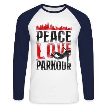 Parkour Free Running Traceur - Unisex Long Sleeve Baseball T-Shirt - white/navy - Front - Nik (191cm)