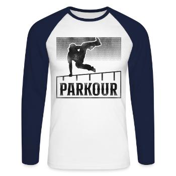 Parkour Free Running Traceur - Unisex Long Sleeve Baseball T-Shirt - white/navy - Front - Nik (191cm)