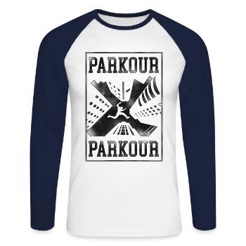 Parkour Free Running Traceur - Unisex Long Sleeve Baseball T-Shirt - white/navy - Front - Nik (191cm)