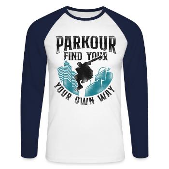 Parkour Free Running Traceur - T-shirt baseball manches longues Homme - blanc/marine - Devant - Nik (191cm)
