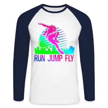 Parkour Free Running Traceur 80S - Unisex Baseballshirt langarm - Weiß/Navy - Vorne - Nik (191cm)
