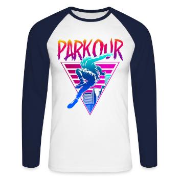 Parkour Free Running Traceur 80S - T-shirt baseball manches longues Homme - blanc/marine - Devant - Nik (191cm)