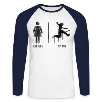 Parkour Free Running Traceur - T-shirt baseball manches longues Homme - blanc/marine - Devant - Nik (191cm)