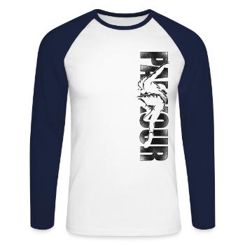Parkour Free Running Traceur - Unisex Long Sleeve Baseball T-Shirt - white/navy - Front - Nik (191cm)