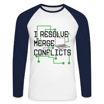 I Resolve Merge Conflicts Coder Software Developer - Unisex Baseballshirt langarm - Weiß/Navy - Vorne - Nik (191cm)