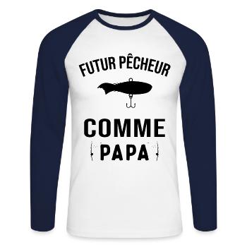 Futur pêcheur comme papa humour cadeau pêcheur - T-shirt baseball manches longues Homme - blanc/marine - Devant - Nik (191cm)