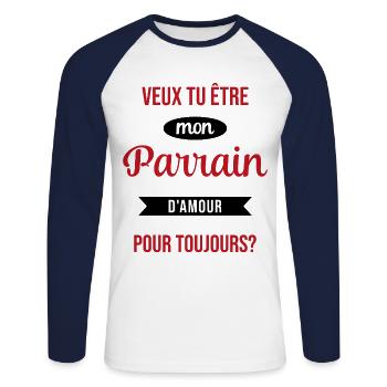 Veux Tu Être Mon Parrain d'amour pour toujours - T-shirt baseball manches longues Homme - blanc/marine - Devant - Nik (191cm)