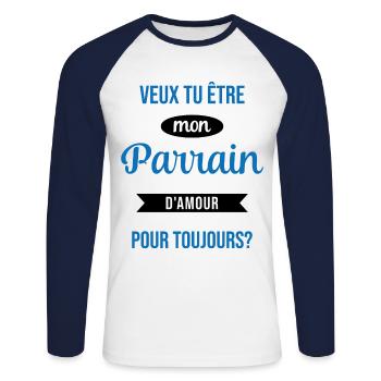 Veux Tu Être Mon Parrain d'amour pour toujours - T-shirt baseball manches longues Homme - blanc/marine - Devant - Nik (191cm)