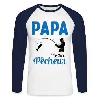 Cadeau Papa Pêcheur Roi de Pêche - T-shirt baseball manches longues Homme - blanc/marine - Devant - Nik (191cm)
