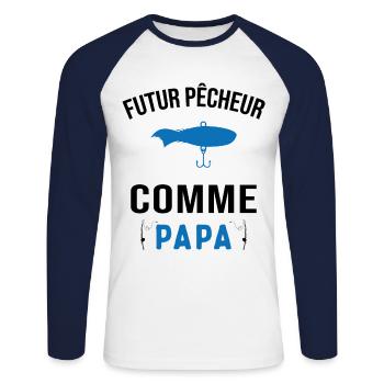 Futur pêcheur comme papa humour cadeau pêcheur - T-shirt baseball manches longues Homme - blanc/marine - Devant - Nik (191cm)