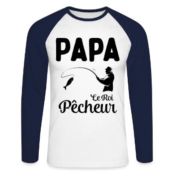 Cadeau Papa Pêcheur Roi de Pêche - T-shirt baseball manches longues Homme - blanc/marine - Devant - Nik (191cm)