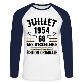 68 Ans Anniversaire Vintage Né(e) en Juillet 1954 - T-shirt baseball manches longues Homme - blanc/marine - Devant - Nik (191cm)