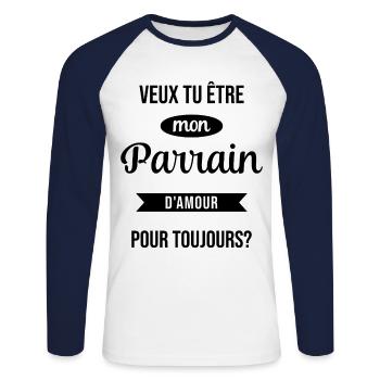 Veux Tu Être Mon Parrain d'amour pour toujours - T-shirt baseball manches longues Homme - blanc/marine - Devant - Nik (191cm)