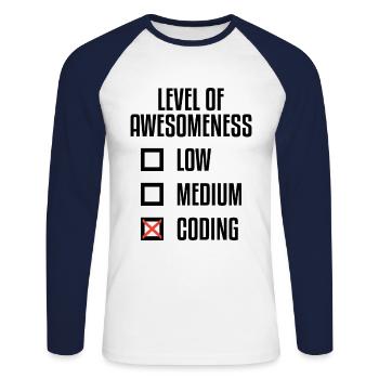 Level Of Awesomeness Low Medium Coding Programming - Unisex Baseballshirt langarm - Weiß/Navy - Vorne - Nik (191cm)
