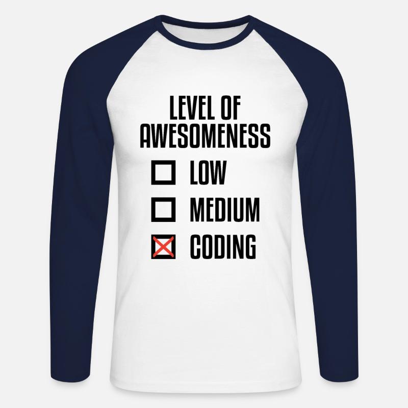 Level Of Awesomeness Low Medium Coding Programming - Unisex Baseballshirt langarm - Weiß/Navy