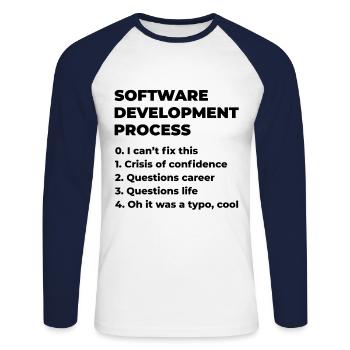 Software Development Process Programmer Coder Nerd - Unisex Baseballshirt langarm - Weiß/Navy - Vorne - Nik (191cm)