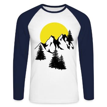 Gebirge Mond Gipfel Fichten Nadelbaum Tannen Natur - Unisex Baseballshirt langarm - Weiß/Navy - Vorne - Nik (191cm)