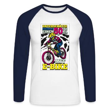 50. Geburtstag Pedelec E-Bike - Unisex Baseballshirt langarm - Weiß/Navy - Vorne - Nik (191cm)