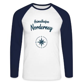 Heimathafen Norderney Nordsee Segeln - Unisex Baseballshirt langarm - Weiß/Navy - Vorne - Nik (191cm)