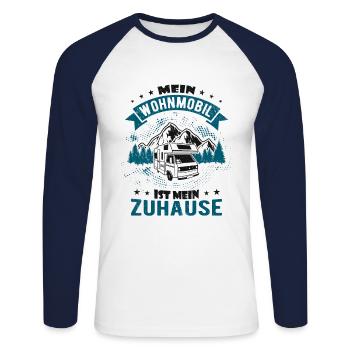 Wohnmobil Womo Zuhause - Unisex Baseballshirt langarm - Weiß/Navy - Vorne - Nik (191cm)