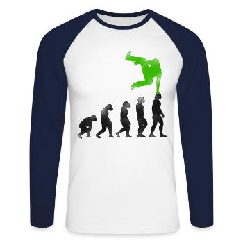 Parkour Free Running Traceur - Unisex Long Sleeve Baseball T-Shirt - white/navy - Front - Nik (191cm)