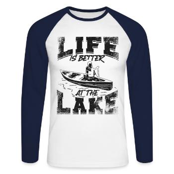 Canoe Canoeing Vintage Life Is - Unisex Baseballshirt langarm - Weiß/Navy - Vorne - Nik (191cm)
