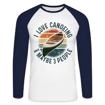 Canoe Canoeing Vintage Retro I - Unisex Baseballshirt langarm - Weiß/Navy - Vorne - Nik (191cm)