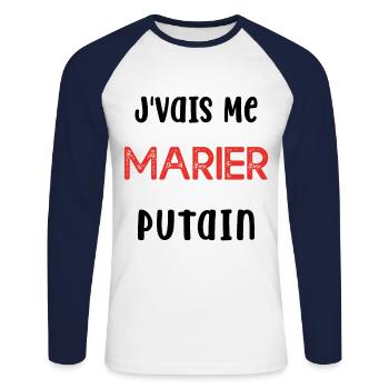 Je Vais Me Marier Putain Cadeau Humour - T-shirt baseball manches longues Homme - blanc/marine - Devant - Nik (191cm)