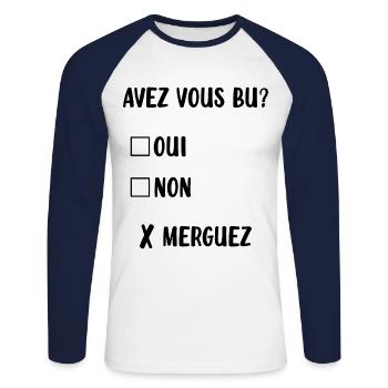 Homme qui a un trop bu - T-shirt baseball manches longues Homme - blanc/marine - Devant - Nik (191cm)