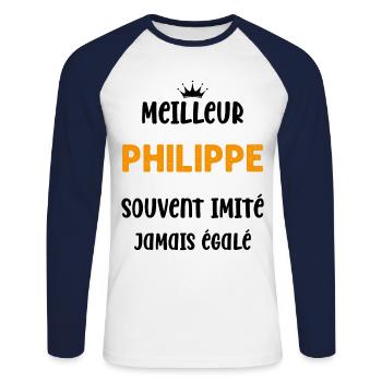 Homme humour prénom super meilleur philippe - T-shirt baseball manches longues Homme - blanc/marine - Devant - Nik (191cm)