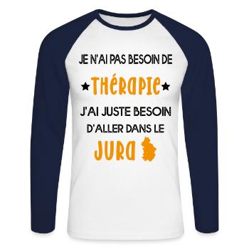 Pas de Thérapie souvenir du Jura - T-shirt baseball manches longues Homme - blanc/marine - Devant - Nik (191cm)