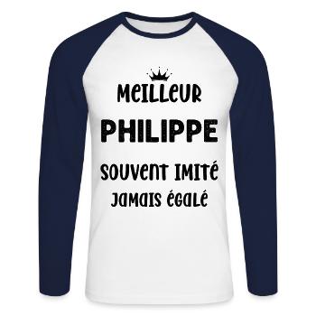 Homme humour prénom super meilleur philippe - T-shirt baseball manches longues Homme - blanc/marine - Devant - Nik (191cm)