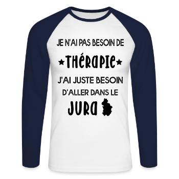 Pas de Thérapie souvenir du Jura - T-shirt baseball manches longues Homme - blanc/marine - Devant - Nik (191cm)