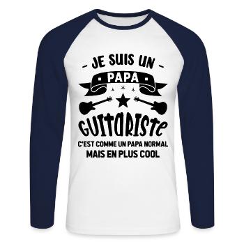 Papa Guitariste Idée Originale Fêtes des Pères - T-shirt baseball manches longues Homme - blanc/marine - Devant - Nik (191cm)